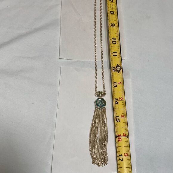 Kendra Scott Tae Long Pendant Necklace In Bronze Veined Turquoise Magnesite New - Picture 9 of 9